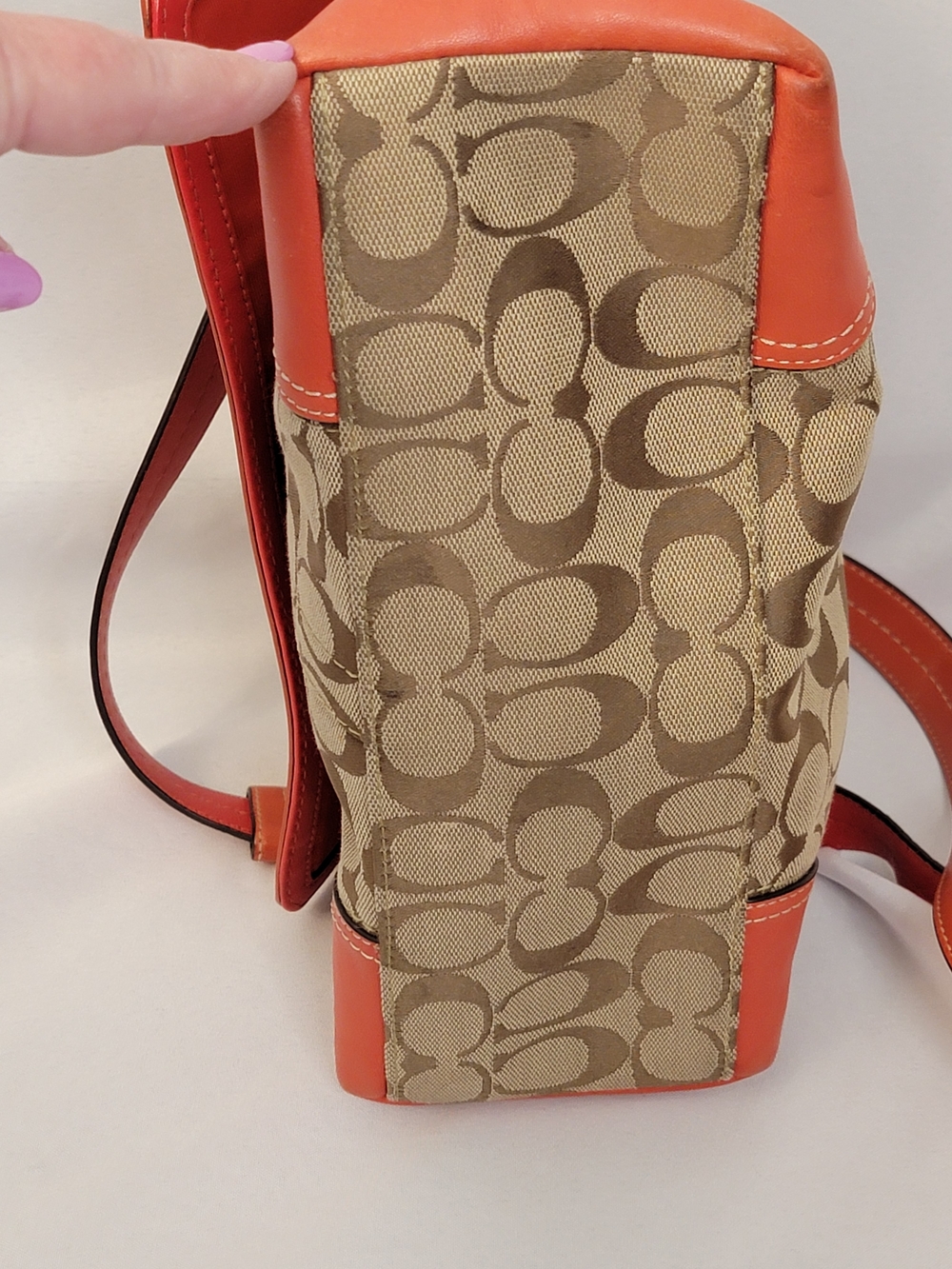 Coach Signature Canvas Crossbody in Tan and Orange Trim - Picture 6 of 15